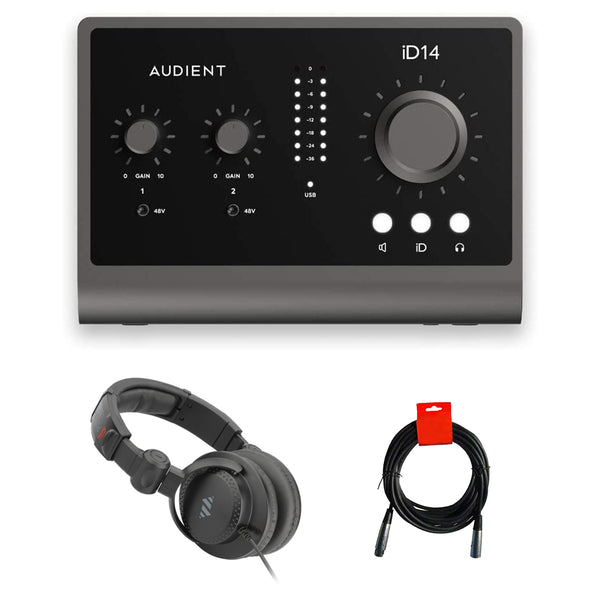 Audient ID14 MKII 2 Channel USB 2 Interface and Monitoring Bundle with Studio Headphones & XLR Cable