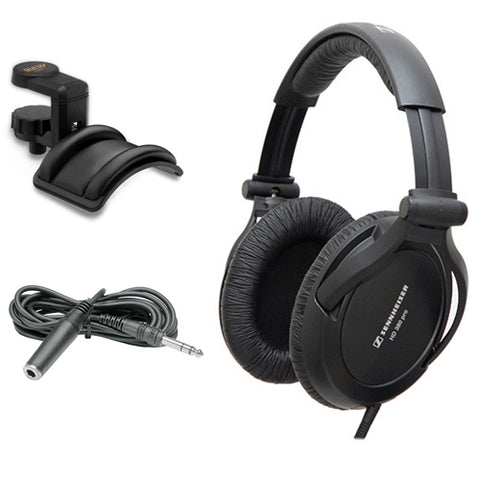 Sennheiser HD 380 Pro Circumaural Monitoring Headphones with Auray Headphone Holder & Hosa HPE-310 Cable