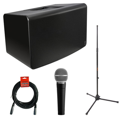 Mackie FreePlay LIVE Personal PA with Bluetooth plus MS-5230 Tripod Microphone Stand, TM58 Dynamic Vocal Microphone & XLR Cable Bundle